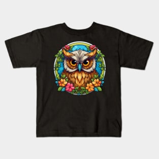 Owl Floral Flowers Kids T-Shirt